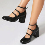 Brand New Big Size 43 Sweet Red Mary Jane Pumps Lovely 7cm High Heels Buckle Straps Party Shoes Black Office Lady Shoes Women