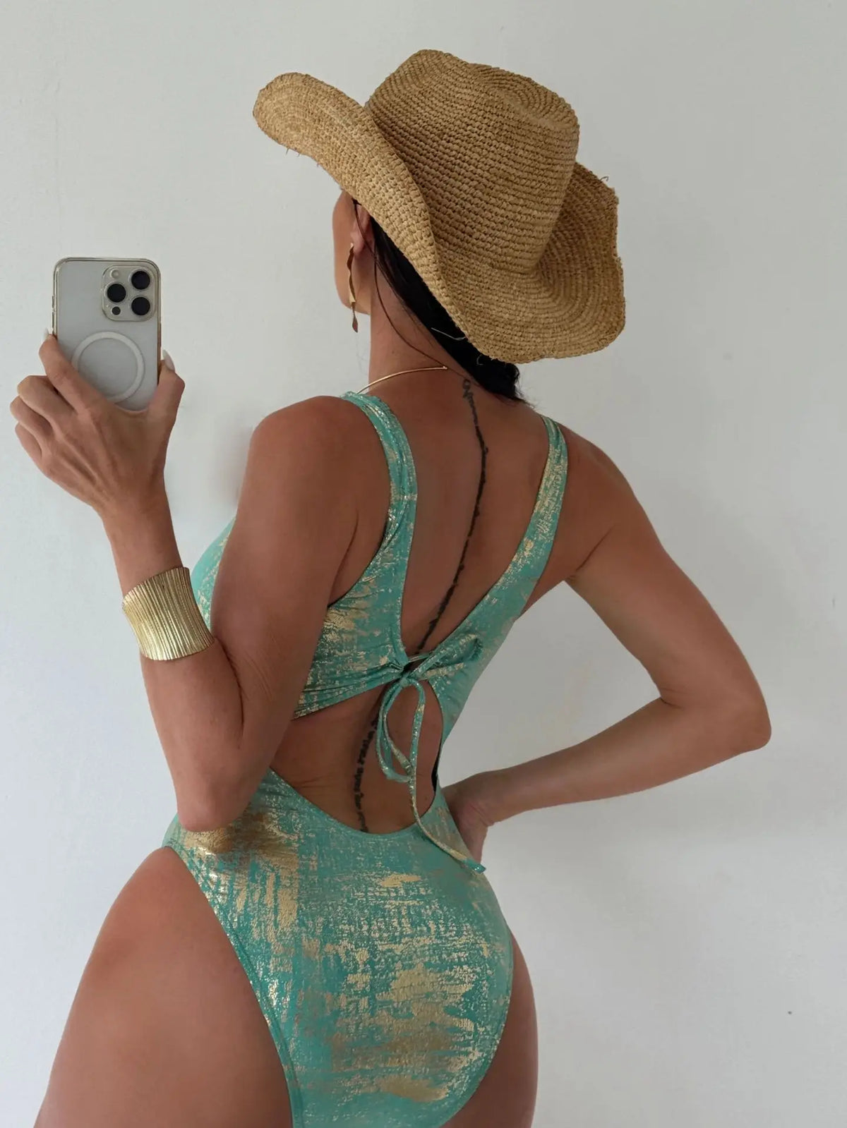 Sexy Neon Yellow Gradient Swimwear Women Deep V Neck Hollow Out Backless One Piece Swimsuit 2026 Bathing Suit Holiday Monokini