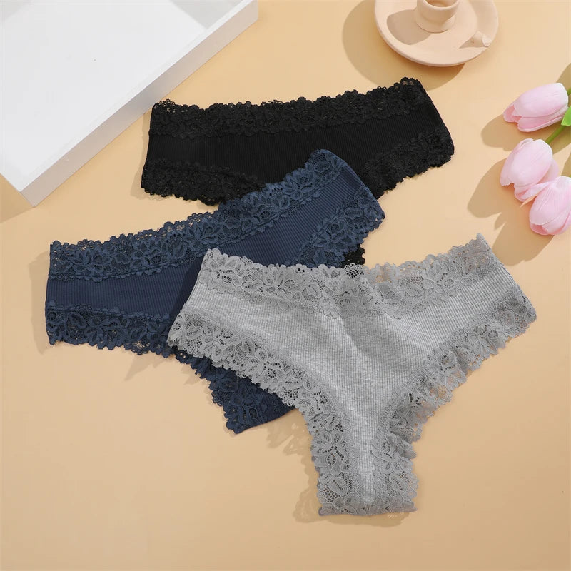 New Lace Seamless Cotton Panties Ribbed Maillard Brazilian Pants LowWaist Women Panties Breathable Girls Underwear Soft Lingerie