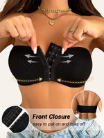 Women Front Snap Strapless Wireless Bra Removable Cup Pads Elastic Breathable Daily All Season Bra