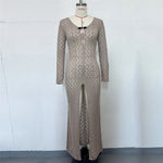 3 Colors Long Sleeve Cut Out Crochet Knitted Tunic Beach Cover Up Cover-ups Beach Dress Beach Wear Beachwear Female Women K6536