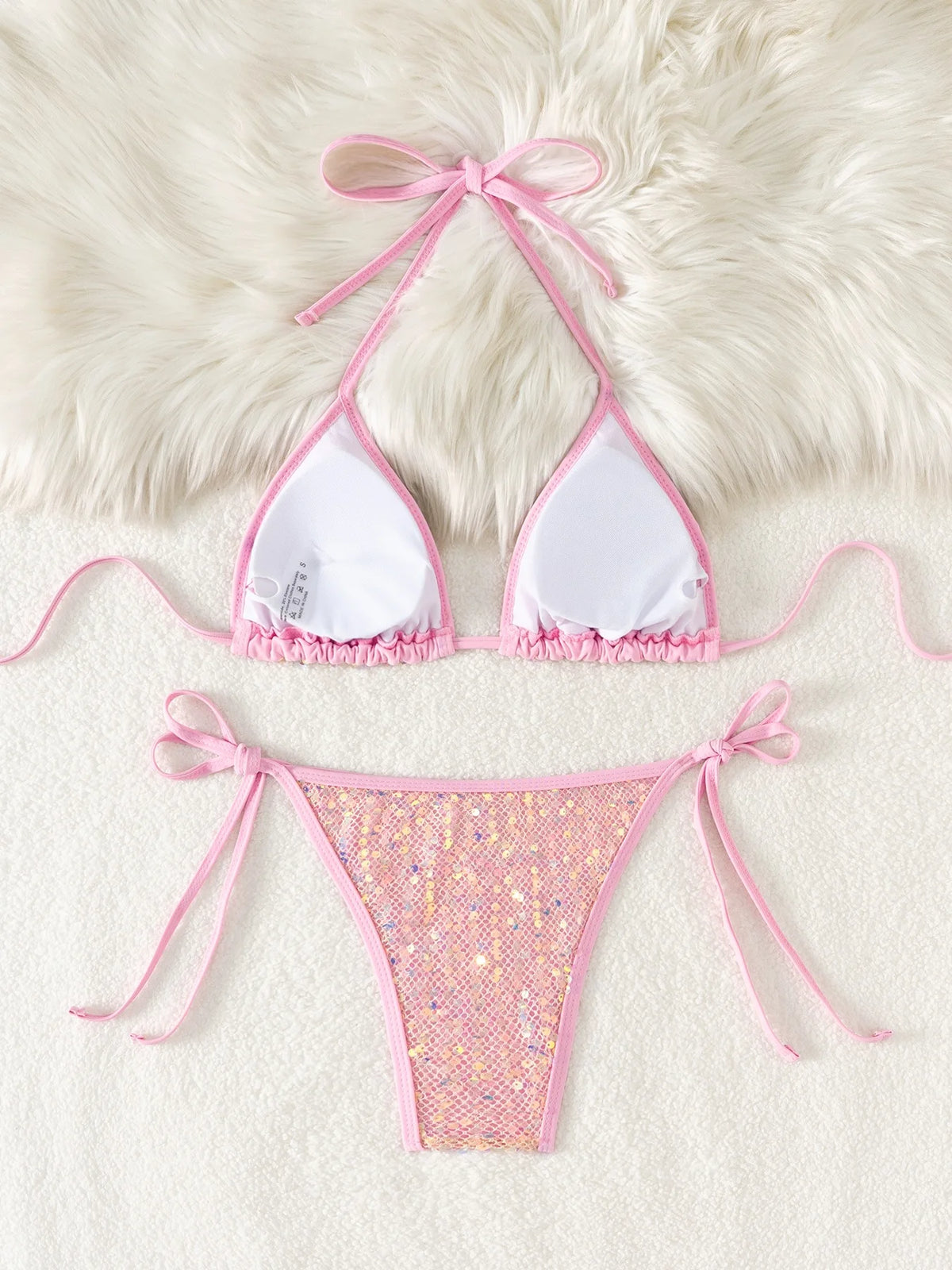 2026 Shiny Sequins Bikini Set Women's Triangle Wrapped Swimsuit Two-piece Lace-up Swimwear Sexy Micro Thong Bathing Suit Biquini