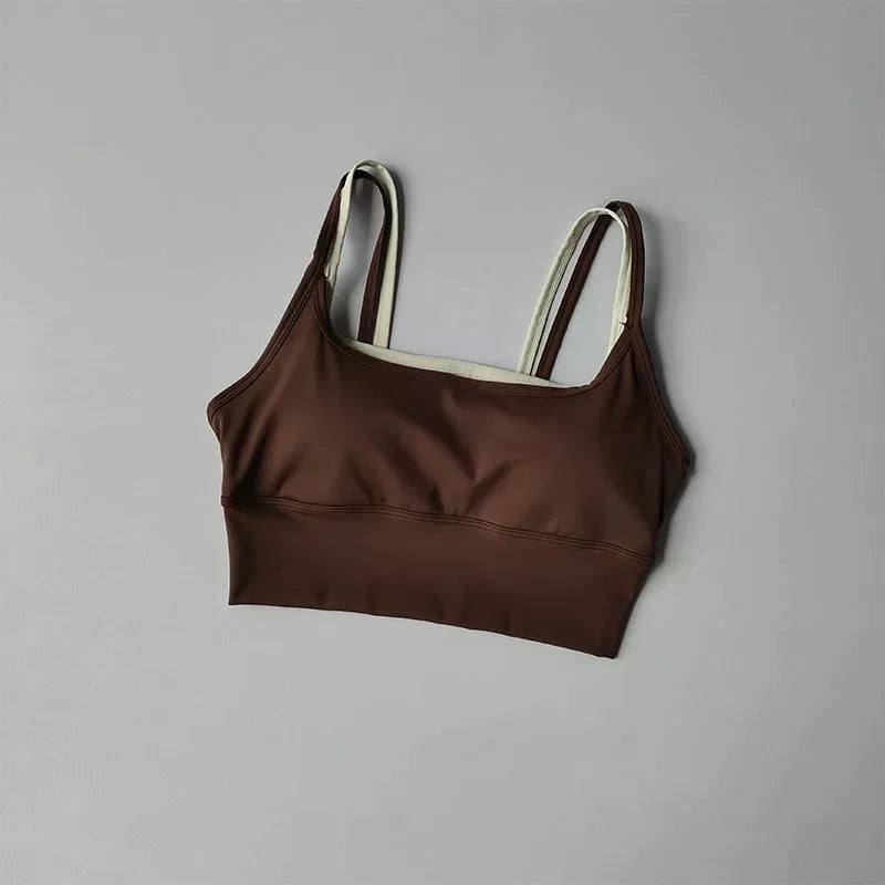 Women's yoga sports bra, shoulder straps with color blocking design, camisole yoga fitness bra