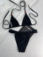 Sexy Pearls Thong Bikini Set 2026 Women Black Halter Push Up Bra Micro Swimsuit Beach Bathing Suit Vacation Swimwear Biquini