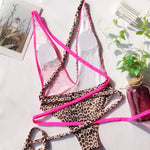 Sexy One Piece Swimsuit Swimwear Women Leopard Patchwork Cross Long Straps Deep V-neck Bathing Suit Beach Banadores Mujer 2026
