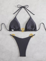 Sexy Thong Bikinis Sets Two Pieces Swimsuit Metal Hoops Link Swimwear Female Brazilian Biquini Triangle Beach Wear Bathing Suit
