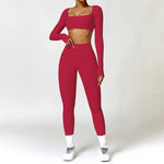 Hearuisavy Summer 2PCS Long Sleeve Gym Set Women Yoga Clothes Quick-Drying Sportswear Running Leggings Workout Sports Crop Top