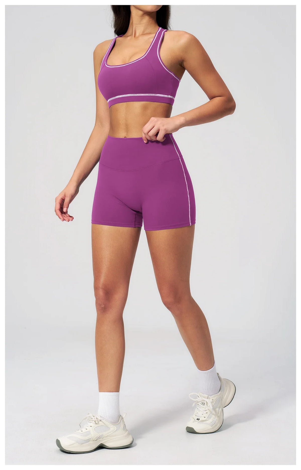 Summer New Color Contrast Yoga Set Women Tight I-shaped Back Sports Bra Versatile Fitness Suit High Waist Shorts Workout Clothes