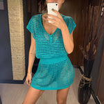 5 Colors New Crochet Knitted Beach Cover Up Dress Tunic Long Pareos Bikinis Cover Ups Swim Cover Up Robe Plage Beachwear V2053