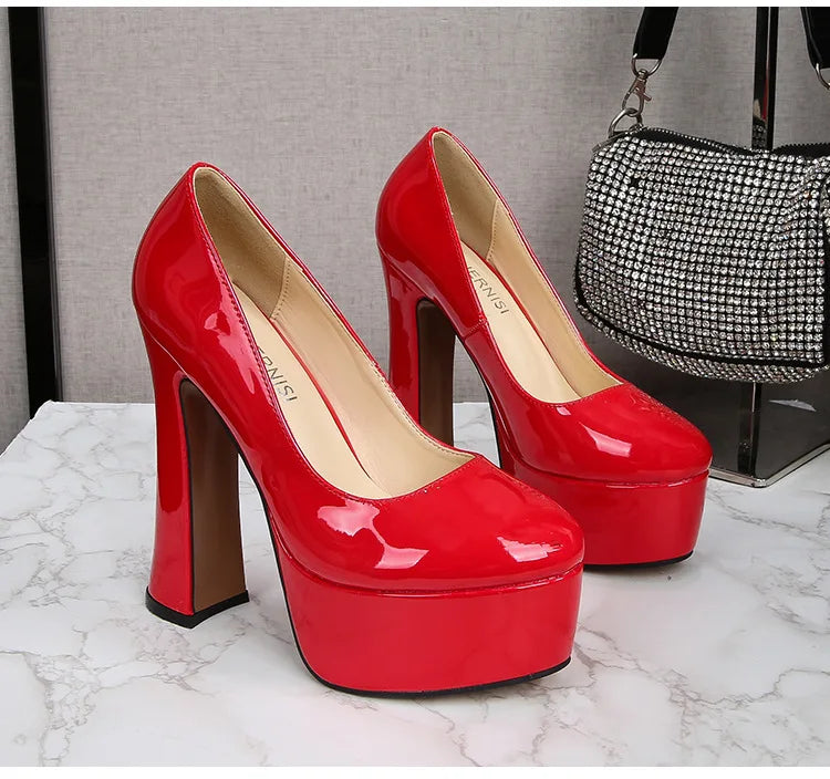 2022 New Model Catwalk Show 14CM High Heels Women's Banquet Party Round Toe Wear Single Shoes Large Size Women's Shoes 35-46