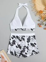 2026 Halter Bikini Set Short Swimsuit Women High Waist Swimwear Female Printed Bathers Swimming Bathing Swim Suit Beachwear