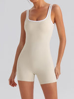 Sexy Sleeveless Backless Scrunch Yoga Jumpsuit Women Color-block U Neck Slim Sports One Piece Suits Tight Fitness Gym Overalls