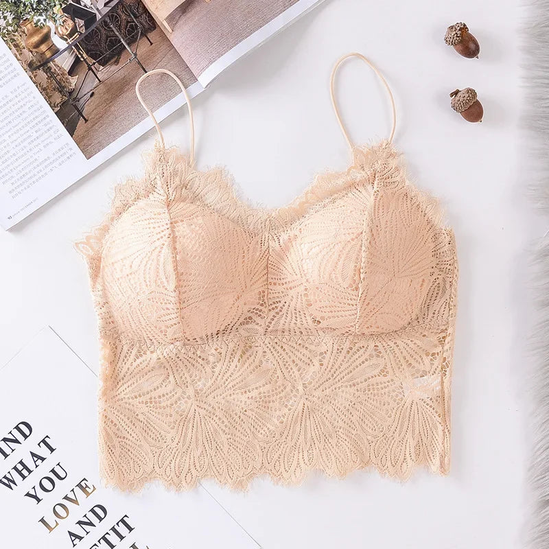 Women Floral Lace Bra Female Underwear Sexy Lingerie Lace Top Removable Pads Non-wire Solid Color Bralette Push-Up Brasieres
