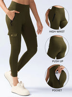 Women's Fitness Zipper Flap Pockets Cargo Leggings High-Waisted Workout Pants , Butt Lifting and Tummy-Control Tight For Casual