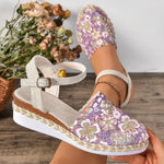 Hollow Fabric Roman Shoes Summer Travel Round Head Wedge Toe Fashion Sandals Comfortable Thick-sole Women's Shoes 2026