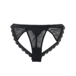 Black Mesh Lace Panty for Women Hollow Out Buttocks Thong Briefs Cotton Lined Sexy Underwear Plus Size S-2XL