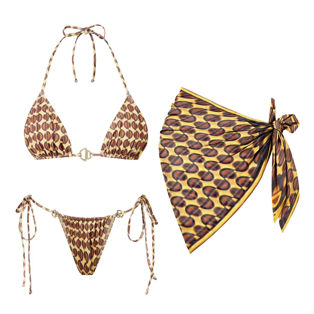 2026 3Pcs Bandeau Biquini Women Sexy Bikini Women Swimsuit Printed Swimwear Female Swim Suit Mini Skirt Bathingsuit Beachwear