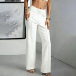 Womens Elegant High Waist Straight Pants Simple Office Formal Wear White Soft Elastic Quick Dry Wide Leg Trouser Commute Outfits