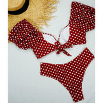 Sexy V Neck Short Sleeve Polka Dot Bikini Female Swimsuit Women Swimwear Two-pieces Bikini set Bather Bathing Suit Swim Lady
