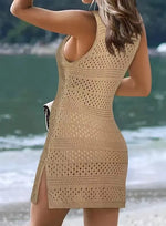 Summer Vest Beach Dresses Women Solid Color Hollow Out Knitted Beachwear Fashion Casual Lady Vacation Mini Dress Female 2025 New