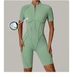 Summer Zipper Workout Jumpsuit Sports Overalls Women Running Fitness Short Sleeve Yoga Bodysuit