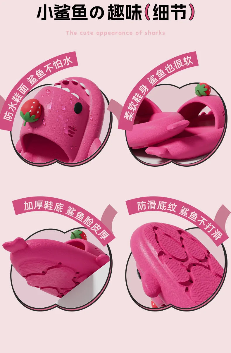 2025 New Shark Slippers Women Men Summer Shoes Cute DIY Strawberry Indoor Street Sandals Girls Boys Beach Shower Slides