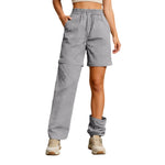 Women's Casual Waterproof Hiking Pants Loose Fit Zip Off Convertible Shorts High Waist Drawstring Wide Leg Pants With Pockets