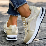 Casual Lace-Up Platform Sneakers for Women Autumn 2025 Solid Plus Size Shoes Woman Non-Slip Zip Female Sports Shoes
