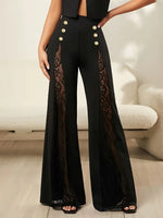 2026 Women's Solid Color Lace Spliced Flare Pants Trousers
