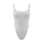 Women's Stylish Dots Print Summer Tight Thong Bodysuit Sleeveless Square Neck Spaghetti Strap Backless Romper