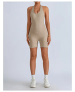 Summer Yoga Jumpsuit Back Hollow Out Bandage Pleate Pocket Shorts Sports One Piece Suits Butt Lifting Fitness Workout Bodysuit