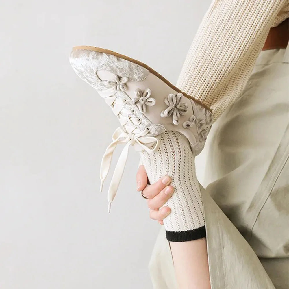 2026 Summer Gary Cute Flowers Ballet Flats Shoes Women Black Sweet Casual Sneakers Shoes Trainers Comfy Walk Daily Footwear