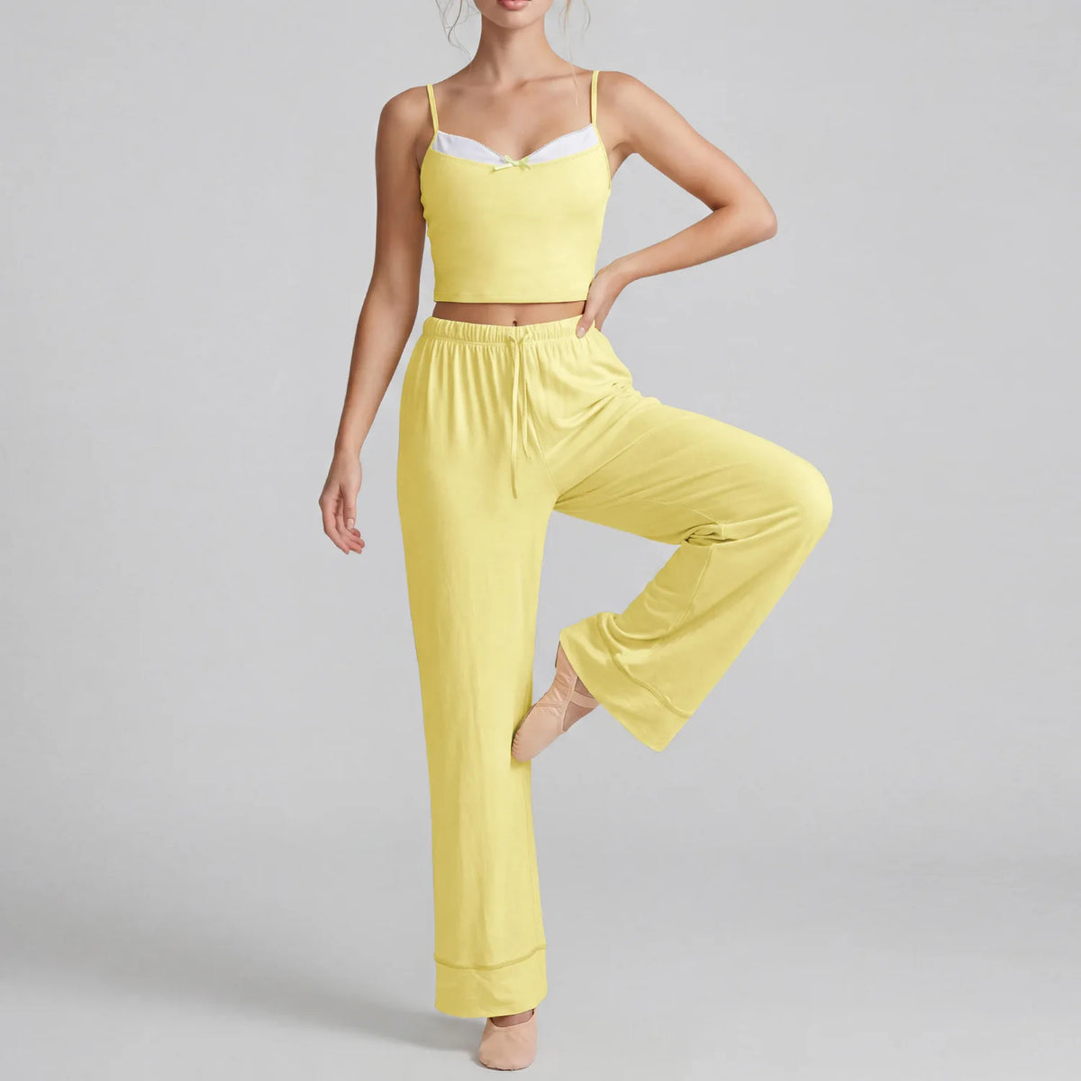 Women's Yoga Sets Yellow Patchwork Slimming Sports Tank Top Summer Gym Training Suit High Waist Wide Leg Pants Fitness Outfits