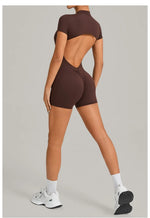 Women's Seamless Yoga Jumpsuits Sports Fitness Beauty Back Slim Fit Short-Sleeves One-Piece Workout Gym Training Bodysuits