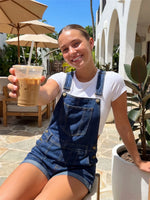 Summer Women Loose Denim Overalls Shorts Solid Color Sleeveless Suspender Jean Shorts Romper with Pockets Streetwear