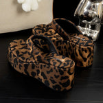 Vintage Y2K Leopard Flip&Flops Sandal Summer Chunky Platform Sandals Women Slipper Wedges Slides 8cm High Heels Shoes Mules
