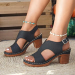 Women's Fashion Chunky Heel Sandals Buckle Strap Casual Summer Shoes Woman Comfort Thick Heeled