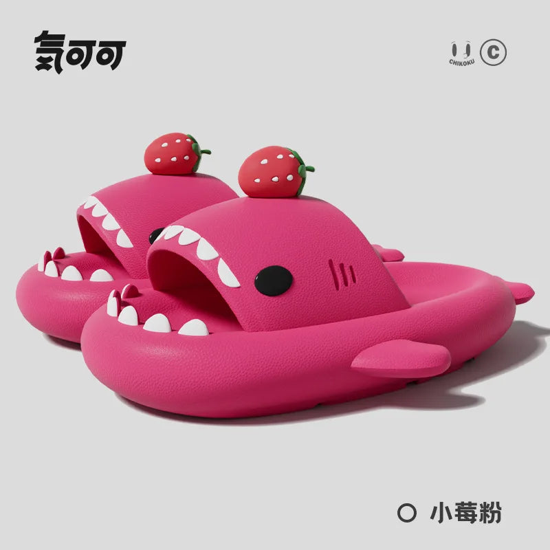 2025 New Shark Slippers Women Men Summer Shoes Cute DIY Strawberry Indoor Street Sandals Girls Boys Beach Shower Slides