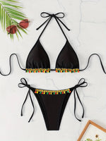 ZTVitality Tassel Trim Triangle Halter Tie Strap Backless 2024 New Arrival Padded Sexy Swimsuit Women Swimwear Summer Biquini