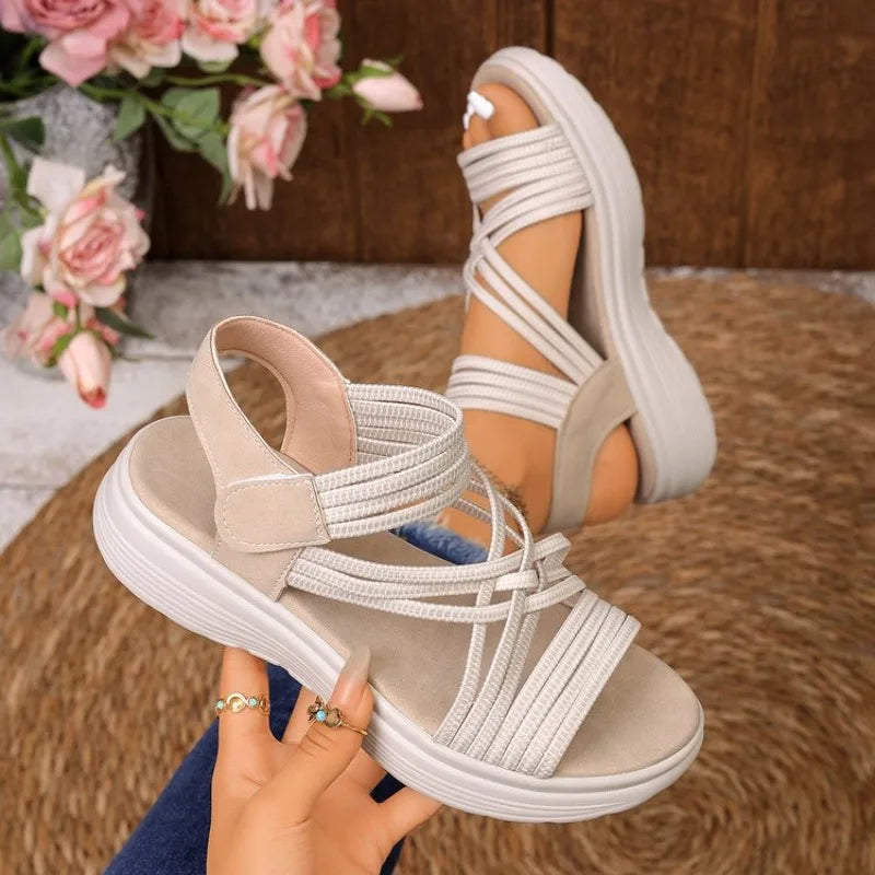 Women Sandals Non Slip Thick-Soled Wedges Shoes for Women Summer Outdoor Casual Sandals Fashion Open Toe Elastic Sports Shoes
