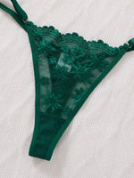 Green Daisy Floral Lace Sheer Mesh Babydoll Lingerie Set Slip Nightdress With Matching Thong Women Sexy Sleepwear ZA825096