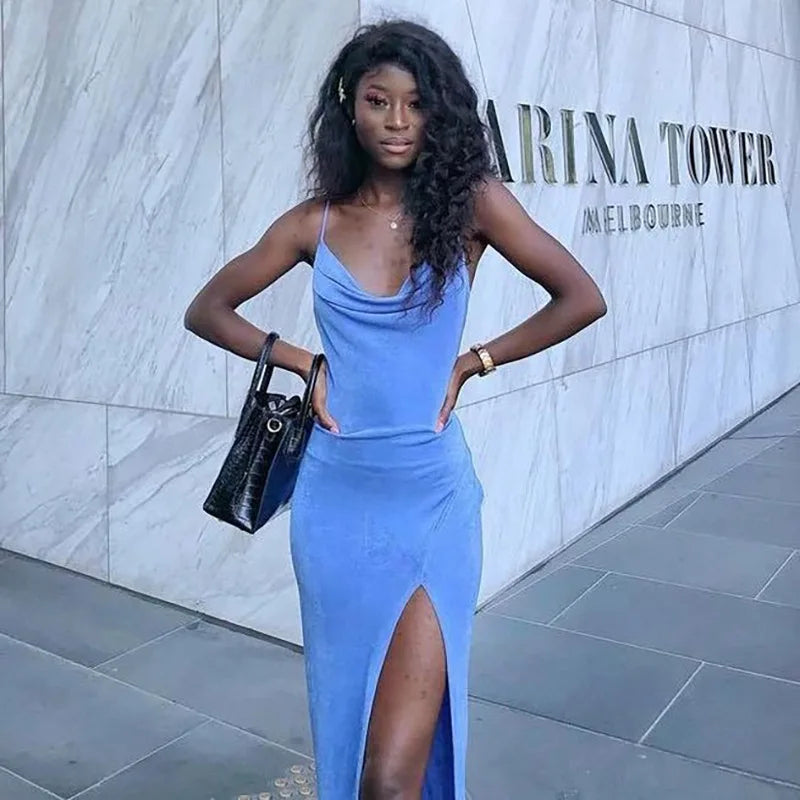 Elegant Sexy Evening Party Dress for Women 2022 New Midi Long Bodycon Slip Dresses Summer Thigh Split Vestidos De Fiesta
