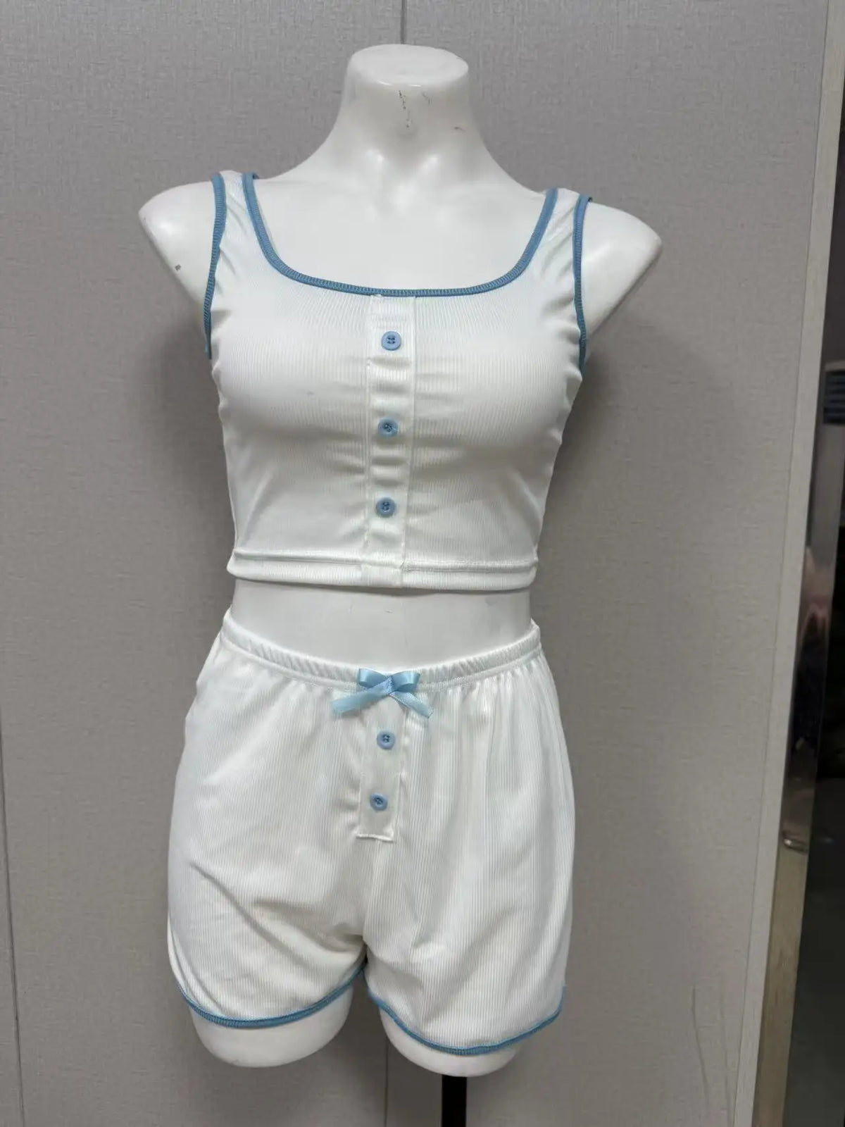 New Women's Summer Sleepwear Home Vest Bow Sweet and Simple Casual Home Wear Camisole Top Shorts Sleepwear Two-Piece Set Y2K