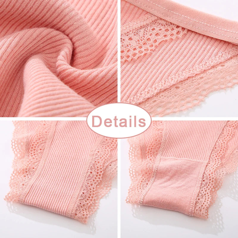 Women‘s Cotton Panties Low Waist Lace Briefs M-XL Comfortable Underwear Ladies Solid Color Underpants Girls Breathable Panty New