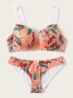 New High Quality polychrome Lingerie 2 Pieces Women's Underwear SetGathering Beautiful Flower Prints Push Up Bra A2138