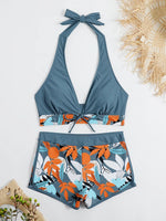 2026 Halter Bikini Set Short Swimsuit Women High Waist Swimwear Female Printed Bathers Swimming Bathing Swim Suit Beachwear