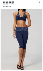 Summer Polka Dot Yoga Sets Women Hanging Neck Shockproof Sports Bra Fitness Suit Folding High Waist Mid Pants Gym Tracksuit
