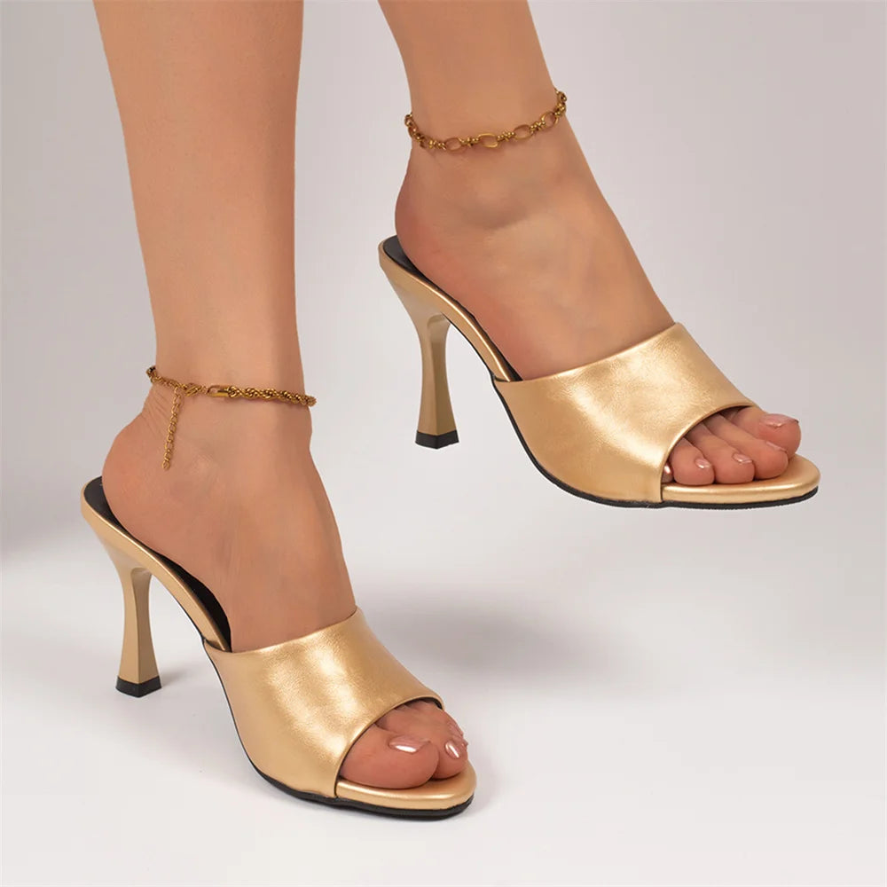 Big Size 42 Gold Sexy Slide Sandals Women Stiletto High Heel Party Slide Heels Backless High Heel Club Wedding Mules Shoes