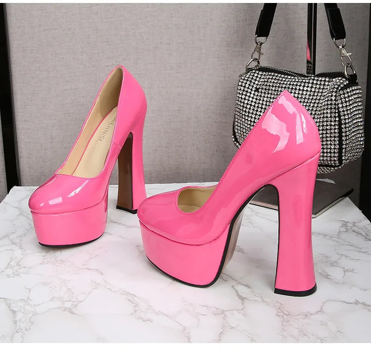2022 New Model Catwalk Show 14CM High Heels Women's Banquet Party Round Toe Wear Single Shoes Large Size Women's Shoes 35-46