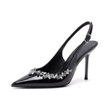 Women Fashion HeelsSummer New Rhinestone Buckle Strap Luxury High Heels Women Pointe Sexy Party Slim Heel Stripper Heels